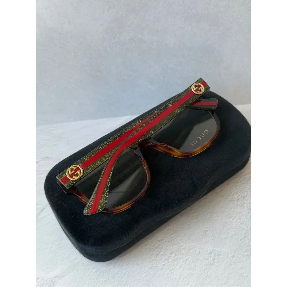NEW Gucci GG0038O Brown Striped Square Eyeglasses Frames